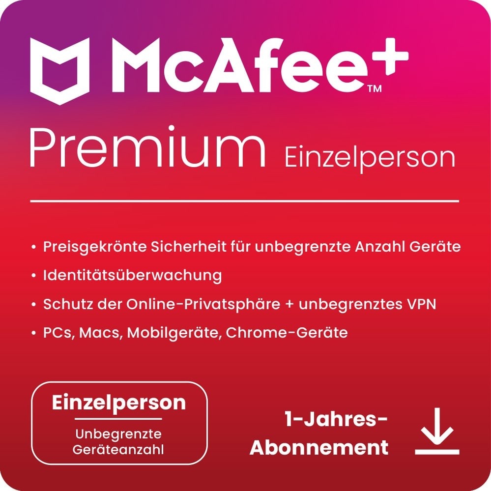McAfee+ Premium Individual, 1 User, unbegrenzte Geräte - 1 Jahr, ESD, Download