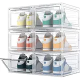 HOMIDEC Schuhboxen Stapelbar Transparent, 12 Stück Hartplastik Schuhkarton mit Deckel, Schuhaufbewahrung für Stöckelschuhe, Stiefeletten, Pumps, High Tops, für Größe 46, Transparent