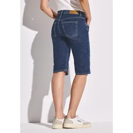 STREET ONE "Style Jane", Damen, Gr. 34, N-Gr, blau (medium blau random), Denim/Jeans, Obermaterial: 79% Baumwolle, 15% Polyester (REPREVE), 4% Elastomultiester, 2% Elasthan, unifarben, slim fit knielang, Hosen Bermudas, Sommerhose