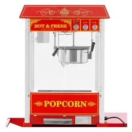 Royal Catering Popcornmaschine mit Wagen Retro-Design 150 / 180 °C rot Popcornmaker Popcorn-Automat, Fun Kitchen, Rot