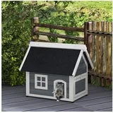 furnicato Katzenhaus Outdoor-Grau-Schwarz 77B x 57,5T x 68H cm, Wetterfestes Katzenhaus mit aufklappbarem Dach und drei Eingängen grau