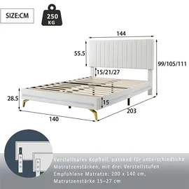 AUTOLOCK Polsterbett 140 x 200 cm Weiß