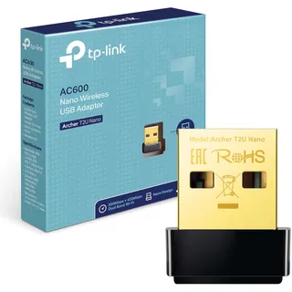 TP-Link Archer T2U Nano AC600 USB WLAN Stick Adapter(433MBit/s 5GHz, 200MBit/s 2,4GHz, WPA und WPA2-Verschlüsselungs-Standard, Windows 11/10/8.1/8/7/XP, Mac OS 10.15 und früher) schwarz/gold