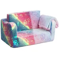COSTWAY Kindersessel, 2 in 1 Klappsofa im Dunkeln Leuchtend, mit Decke, gepolstert rosa