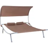 Outsunny Doppelliege Sonnenliege mit Dach rollbar Stahl  Braun   Aosom