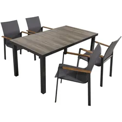 5-tlg. Alu Tischgruppe RANA Set Garten Sitzgruppe Outdoor Grau Metall Kunststoff