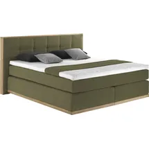 Home Affaire Boxspringbett HOME AFFAIRE "Vinton", grün (olive), B:220cm L:213cm, Komplettbetten, Boxspringbett, aus massiver Eiche, verschiedene Härtegrade (auch H4), Topseller