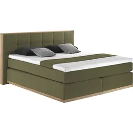 Home Affaire Boxspringbett HOME AFFAIRE "Vinton", grün (olive), B:220cm L:213cm, Komplettbetten, Boxspringbett, aus massiver Eiche, verschiedene Härtegrade (auch H4), Topseller
