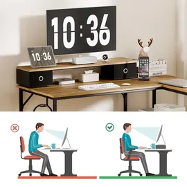 Mondeer L-Förmiger Computertisch Abnehmbare Monitorständer mit 2 Schubladen, Schreibtisch mit 2 Regalen links oder rechts 120x90x90cm, Vintage Braun