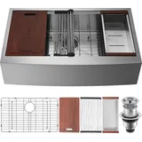 Vevor Bauernhaus-Küchenspüle, Einbauspüle 304-Edelstahl, Eingebauter Küchenspüle mit Schneidebrett & Abtropfkorb & Sieb, Haushaltsspülbecken ...