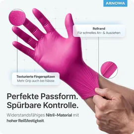 arnomed Nitril Magnolia Pink Einmalhandschuhe, puderfrei, pink 387-L , 1 Packung = 100 Stück, Größe L