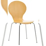 Décoshop26 - Küchen-/Esszimmerstuhl x1 stapelbar abgerundete Rückenlehne helles Holz und Chrommetall 10_0000017