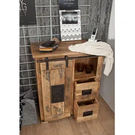 Massivmoebel24 Kommode Mango 75x36x90 natur lackiert Eisen Railway #153