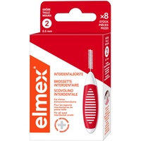 elmex Interdentalbürste rot (Größe 2, 0,50mm), 1 x 8 Stück - Interdentalbürsten für die Reinigung kleiner Zahnzwischenräume