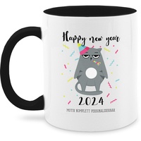 Tasse Tassen 325ml - Henkeltasse Damen bedruckt - Happy new year 2024 - Grumpy Cat - 325 ml - Schwarz - personalisierte name personalisieren personalisierte+tassen+mit+namen namenstasse