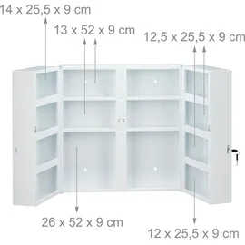 Relaxdays Medizinschrank XXL, 2-türiger Medikamentenschrank, Stahl, 11 Fächer, abschließbar, 53 x 52,5 x 19,5 cm, weiß
