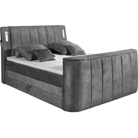 ed exciting design Boxspringbett ED EXCITING DESIGN "Dallas", grau (anthrazit, salvador 15 anthrazit), B:186cm L:244cm, 100% Polyester, Komplettbetten, Boxspringbett, inkl. Topper, LED-Beleuchtung, TV Halterung und zwei Bettkästen