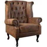Riess-Ambiente Ohrensessel CHESTERFIELD Mikrofaser 85 x 105 x 70 cm Antik Braun