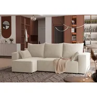 4ALLHOME Ecksofa Cordi mit Schlaffunktion, Couch, Sofa mit Bettkasten, Cord, Eckcouch, L-Form Poso 100 Beige - Beige