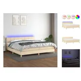 vidaXL Boxspringbett mit Matratze & LED Creme 200x200 cm Stoff