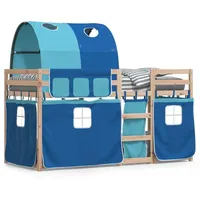 VidaXL Etagenbett mit Vorhängen Blau 90x190 cm Massivholz Kiefer