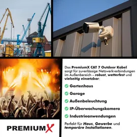 PremiumX Premium X CAT 7 Outdoor Netzwerkkabel 25m - 10 Gbit/s Erdkabel Datenkabel Ethernetkabel LAN Kabel für Außen S/FTP AWG23/1 Verlegekabel - reines