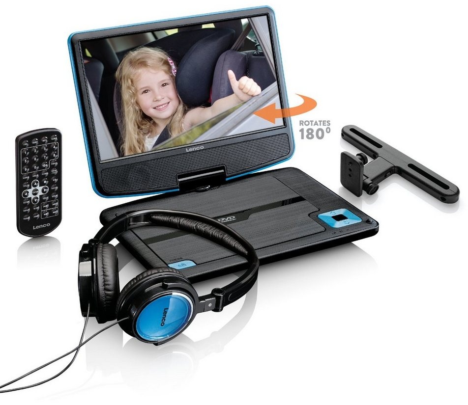 Lenco DVP-910BU Portabler DVD-Player (180° dreh- und neigbarer Bildschirm) blau|schwarz