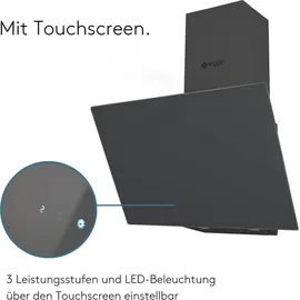 Wiggo Dunstabzugshaube 60cm kopffrei I Abluft Umluft Dunstabzug 300m3/h - LED Touch-Display 3 Stufen I Schräghaube inkl. Fettfilter & 2x Kohlefil...