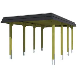 SKANHOLZ Carport Spreewald 3,45 x 5,89 m braun inkl. Regenrinne, Pfostenanker