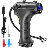 BlingBin Akku-Luftpumpe Luftpumpe mit Digital LED Anzeige mit 3 Düsen (1er Set, 1-tlg., 1 tlg), Kabelloser Luftkompressor Reifen Inflator für Fahrrad Motorrad Auto schwarz