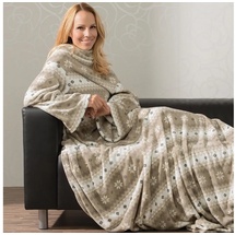 CELINATEX Decke mit Ärmeln und Fußtasche Flauschige Kuscheldecke XL 170 x 200 cm Taupe und Creme weiß Mikrofaser Fleece Oeko-TEX Schneestern