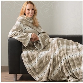 CELINATEX Decke mit Ärmeln und Fußtasche Flauschige Kuscheldecke XL 170 x 200 cm Taupe und Creme weiß Mikrofaser Fleece Oeko-TEX Schneestern