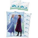 BERONAGE Kinderbettwäsche Frozen Die Eiskönigin Believe Bettwäsche Biber / Flanell Elsa Anna, 100% Baumwolle, 2 teilig, 135x200 + 80x80 cm blau