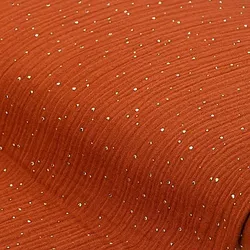 Musselin/Doppel-Gaze mit Glitzerdruck "Tupfen", rost/gold
