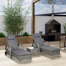 Outsunny Sonnenliege Tisch 3er-Set Gartenmöbel Grau/Dunkelgrau