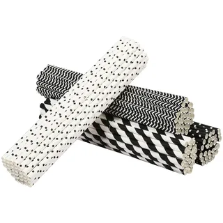TGFIX 120 pcs Schwarz-weiß gestreifte Papierstrohhalme Punkt Strohhalme Papier Trinkhalme für Hochzeit, Geburtstag, Cocktail Feier Partyzubehör