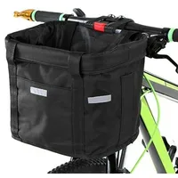 ASIAD Fahrradkorb, Faltbar Fahrrad vorne Korb, mit Lenkeradapter und Kabellbinder,Abnehmbare Lenkerkorb Tasche für Kleiner Hund-Einkaufen-Reisen-Picknick,Schwarz