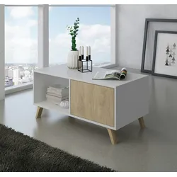 SKRAUT HOME Couchtisch mit Türen, Esszimmer, Modell WIND, Farbe Struktur Weiß, Farbe Türen Eiche, Maße 92x50x45cm hoch. - MESAWINDBLAPUCC