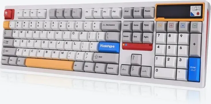 Ticktype DP104 Custom Tri-Mode Kabellose Mechanische Tastatur, Vollaluminium Full-Size 108 Tasten Hot-Swap, Leaf Spring Mount, Anpassbarer Pixelschirm, Creamy Sound, US-Layout, 8000mAh, RGB - Powder White, Thocky Lineare Switches
