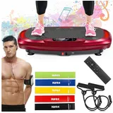 kehot Vibrationsplatte 4D Vibrationsplatte mit 3 Motoren–Profi Ganzkörpertraining für zuhause, 300 W, 120 Intensitätsstufen, (5 Programme, Bluetooth-Musik & Magnet-Massage, Einfache Bedienung), inkl. Trainingsbänder, Fernbedienung für effektives Heimtraining,200kg rot