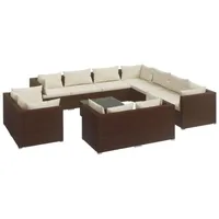 vidaXL 12-tlg. Garten-Lounge-Set mit Kissen Braun Poly Rattan - Braun