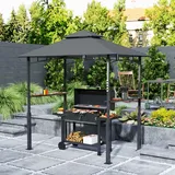 Grillpavillon Mit Led 243 X 148 X 248 Cm Wasserdicht Flammhemmend Gartenpavillon Mit Doppeldach,seitenregalen, Gartenlauben Mit Uv-schutz, Bbq Pavillon Aus Metall Grillzelt Für Party Bbq Grau