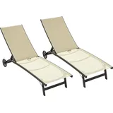 2er-set Khakifarbene Sonnenliegen – Aluminium-textilene – Rollen – Verstellbare Rückenlehne – Belastbarkeit: 150 Kg