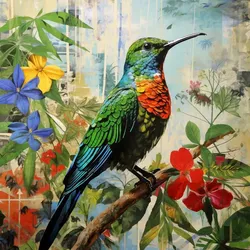 EUROART Glasbild 30 x cm Hummingbird Jungle I Glas Bunt