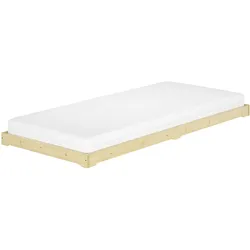 Erst-Holz Einzelbett Niedrigbett unbehandeltes Holz 90x200 Fichte Tanne V-60.47N-09Rollrost und Matratze inkl.