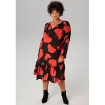 aniston plus Sommerkleid Blütendruck Rot/Schwarz 44