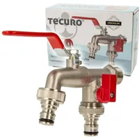 tecuro Doppel-Auslaufhahn Absperrventil Messing 3/4 Zoll rot