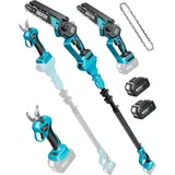 SEESII 4-In-1 Akku Astschere, 6 Zoll Mini Kettensäge Mit Teleskopstiel & 33 Mm E