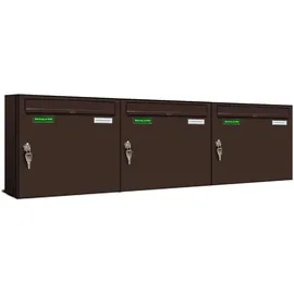 AL Briefkastensysteme Basic 3er Briefkasten RAL 8017 Schokoladenbraun inkl. Zeitungsfach