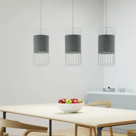 EGLO Pendelleuchte Textil Wohnzimmer Hängelampe Esszimmer Hängeleuchte 3-Flammig, Schirme in Käfig Design, 3x E27, LxH 74x110